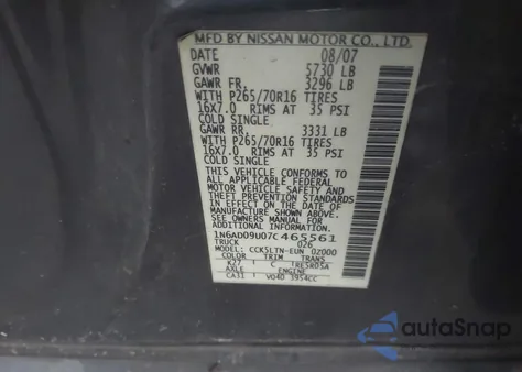 2007 Nissan Frontier Se from USA, damaged, VIN 1N6AD09U07C465561
